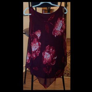 NY & Co Black Sleeveless Blouse with Sheer Floral Overlay XL